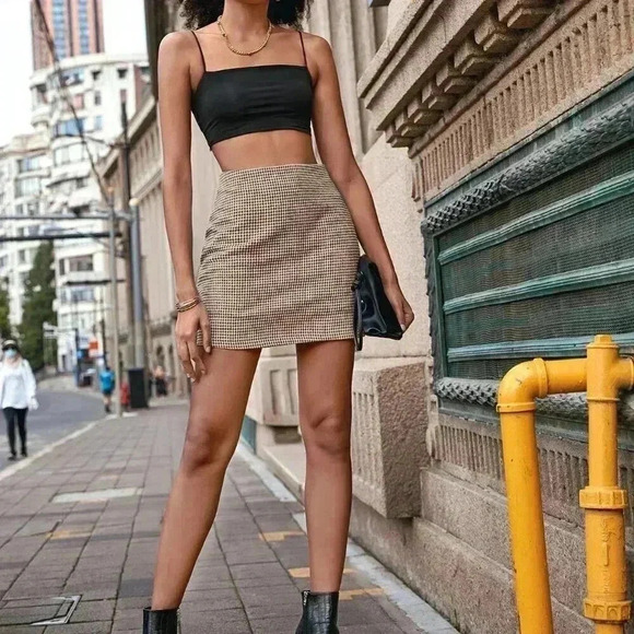 Multicolor Elegant Women's Zip Back Houndstooth Skirt - Picture 5 of 6